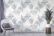 3D Green White Leaves Yellow Floral Light Yellow Background Wall Mural Wallpaper GD 5141- Jess Art Decoration