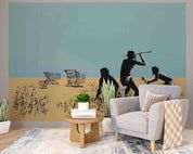 3D Museum Figure Silhouette minimal museum figure silhouette wall mural wallpaper for office - view 6