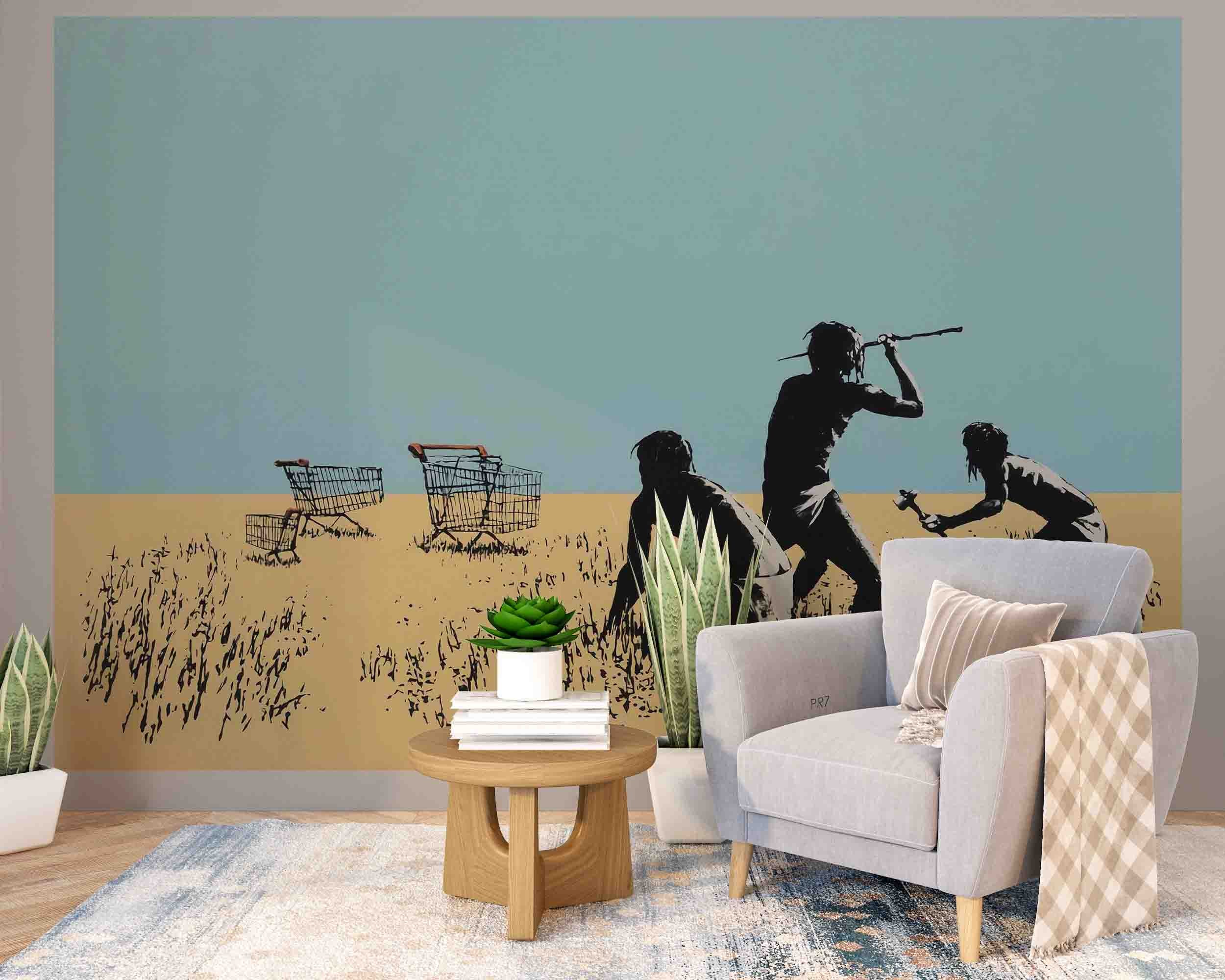 3D Museum Figure Silhouette minimal museum figure silhouette wall mural wallpaper for office - view 6
