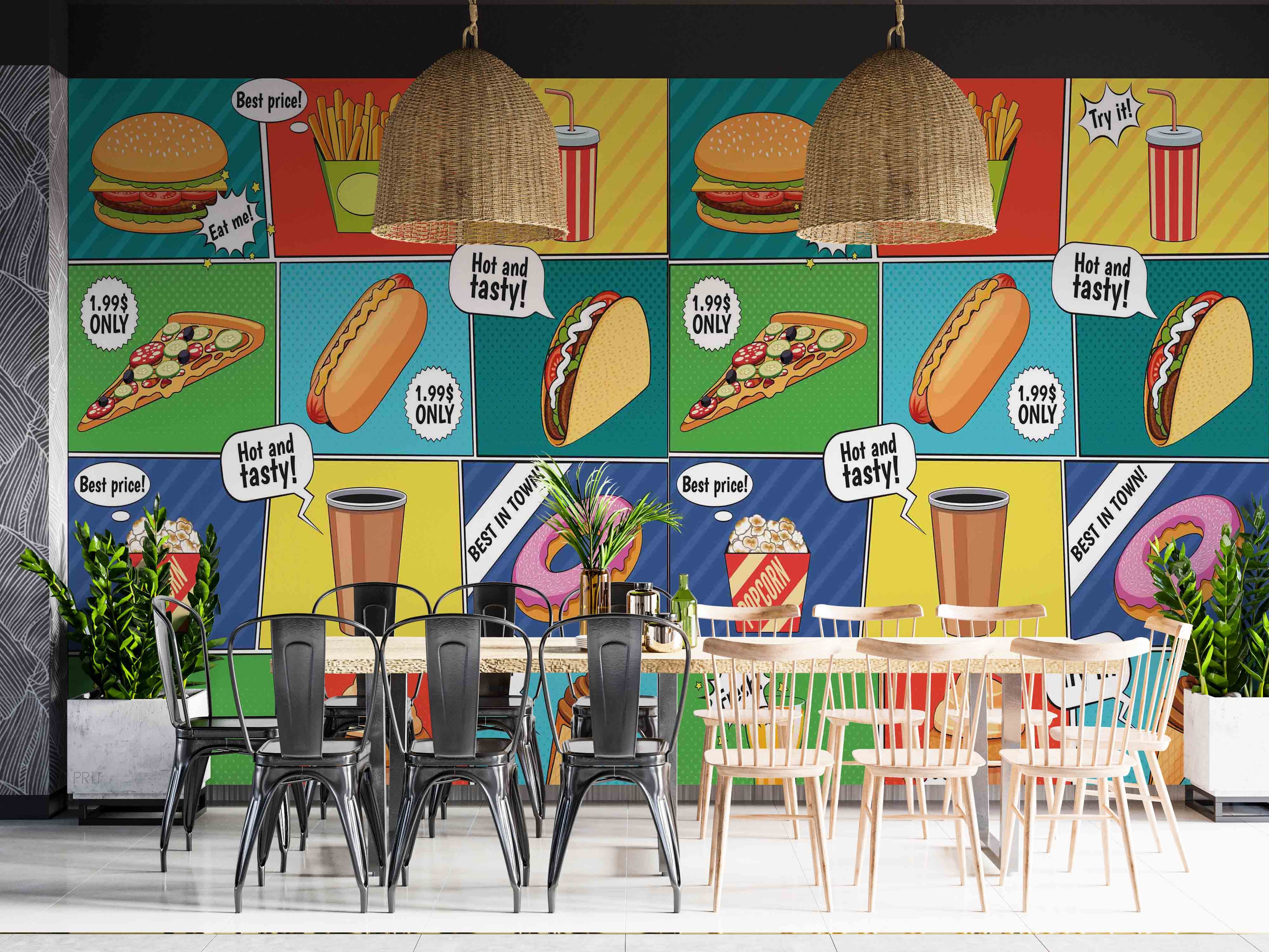 3D Fast Food Comic Colorful Background Advertising Poster Wall Mural Wallpaper GD 4905- Jess Art Decoration