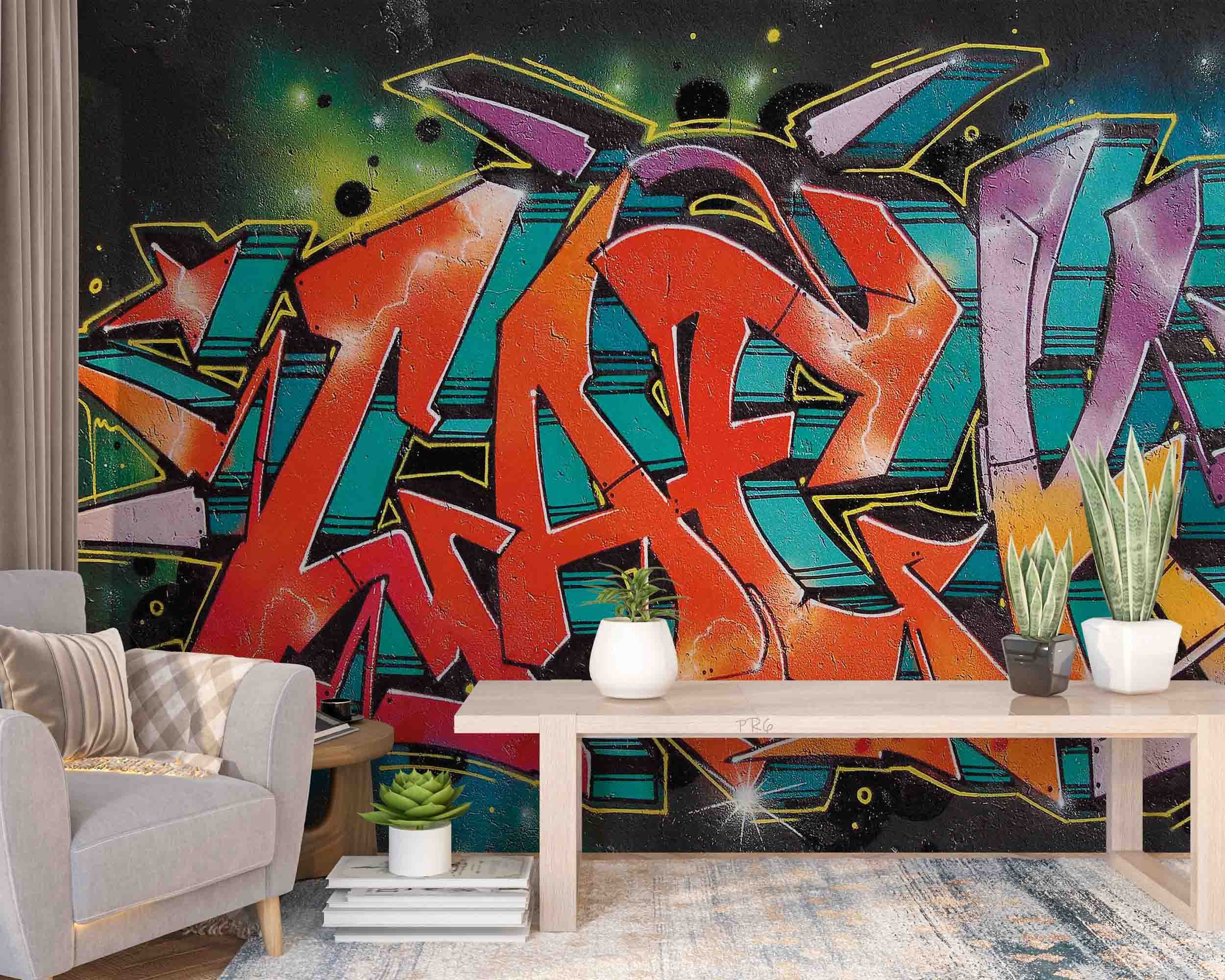 3D Graffiti Croci Blue Yellow Purple Letter Wall Mural Wallpaper YXL 17- Jess Art Decoration