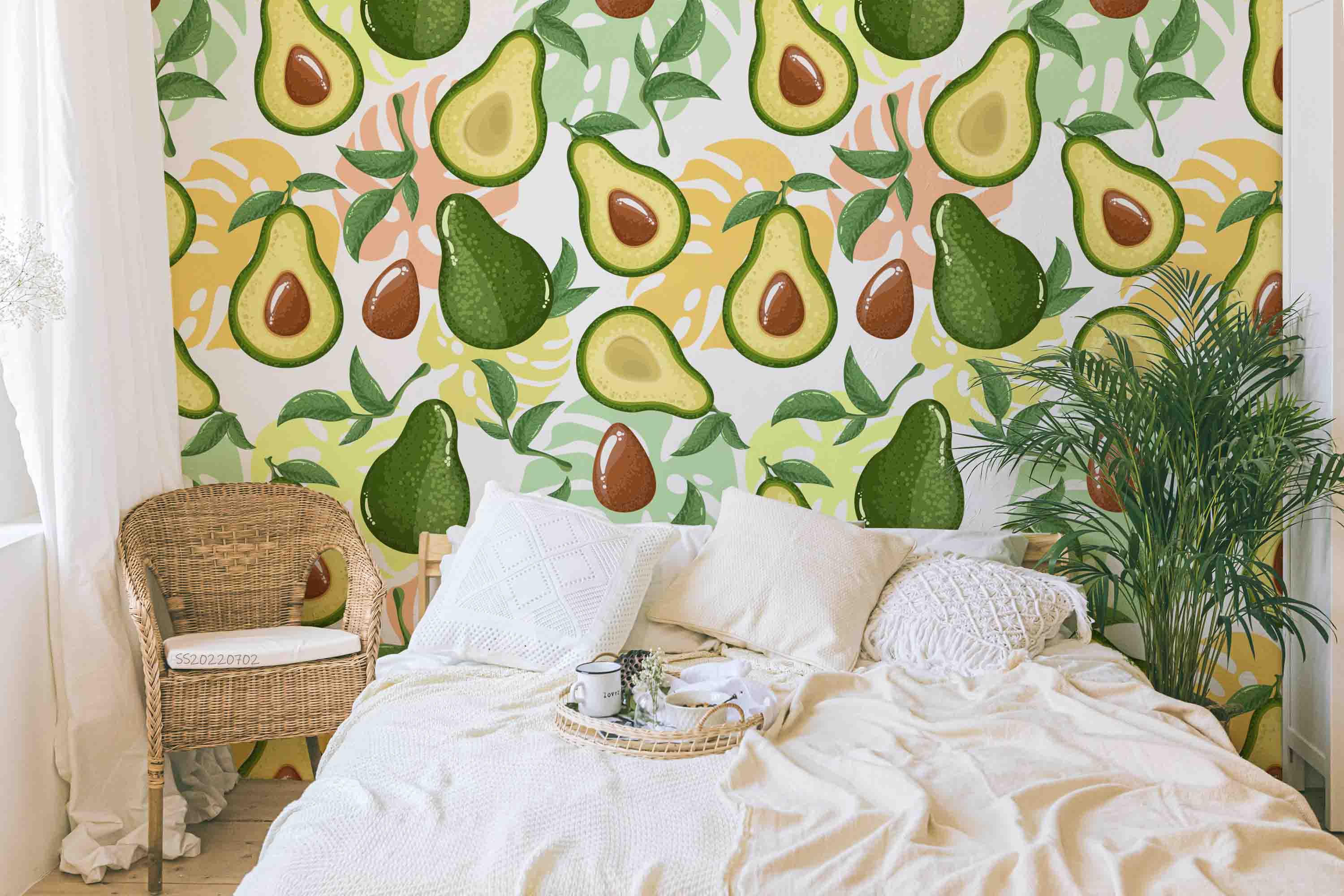 3D Watercolor Avocado Pattern Exotic Leaves Wall Mural Wallpaper GD 5133- Jess Art Decoration