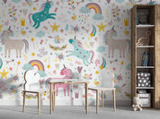 3D Cartoon Unicorn Cloud Rain Star Bird Wall Mural Wallpaper GD 4715- Jess Art Decoration