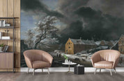 3D Oil Painting Winter House Trees Rural Scenery Wall Mural Wallpaper GD 3010- Jess Art Decoration