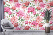 3D Watercolor Pink Peony Rose White Background Wall Mural Wallpaper GD 5190- Jess Art Decoration
