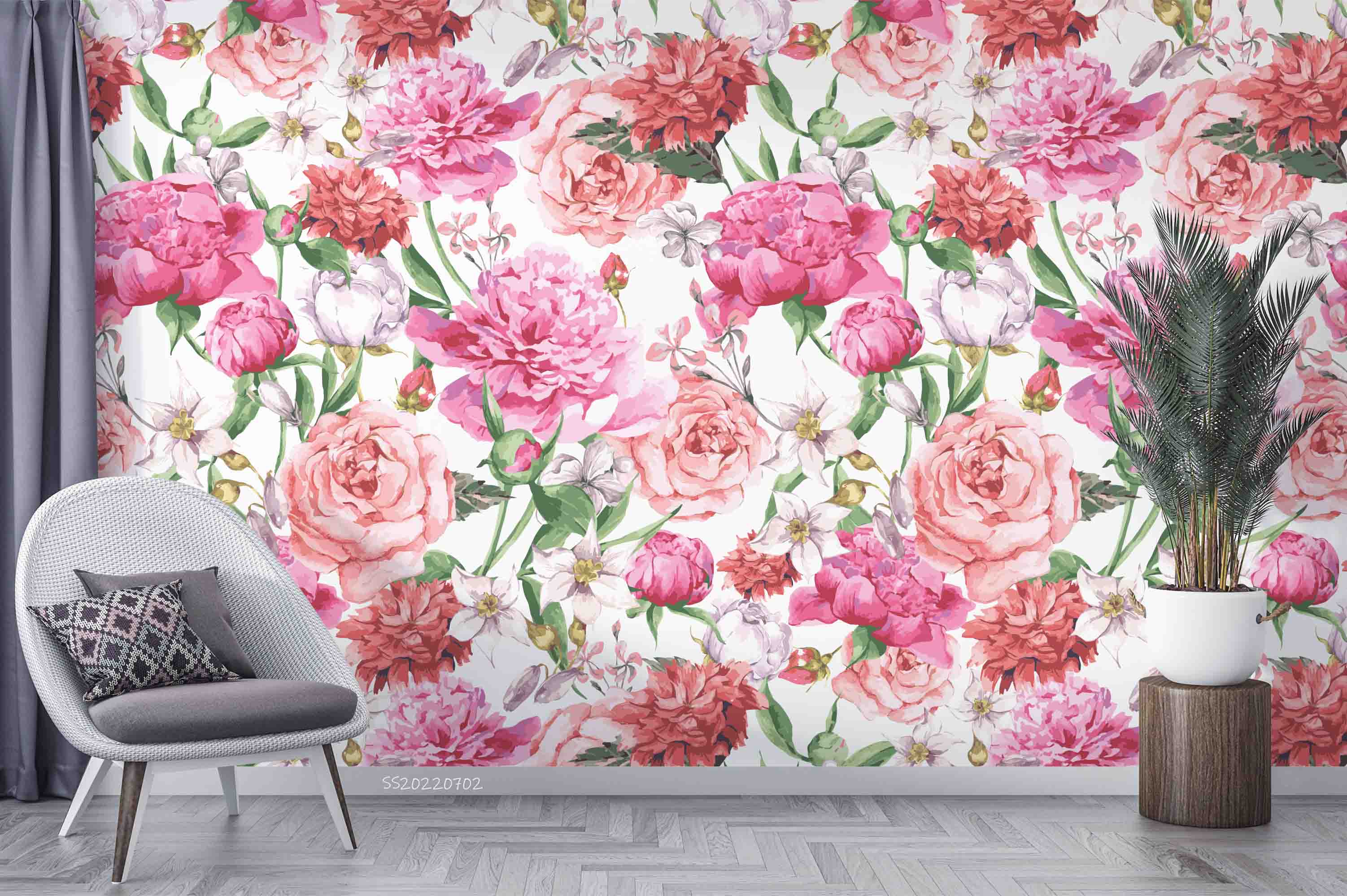 3D Watercolor Pink Peony Rose White Background Wall Mural Wallpaper GD 5190- Jess Art Decoration