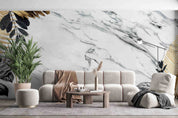 3D Black Gold Leaf Border White Marble Background Wall Mural Wallpaper GD 3582- Jess Art Decoration