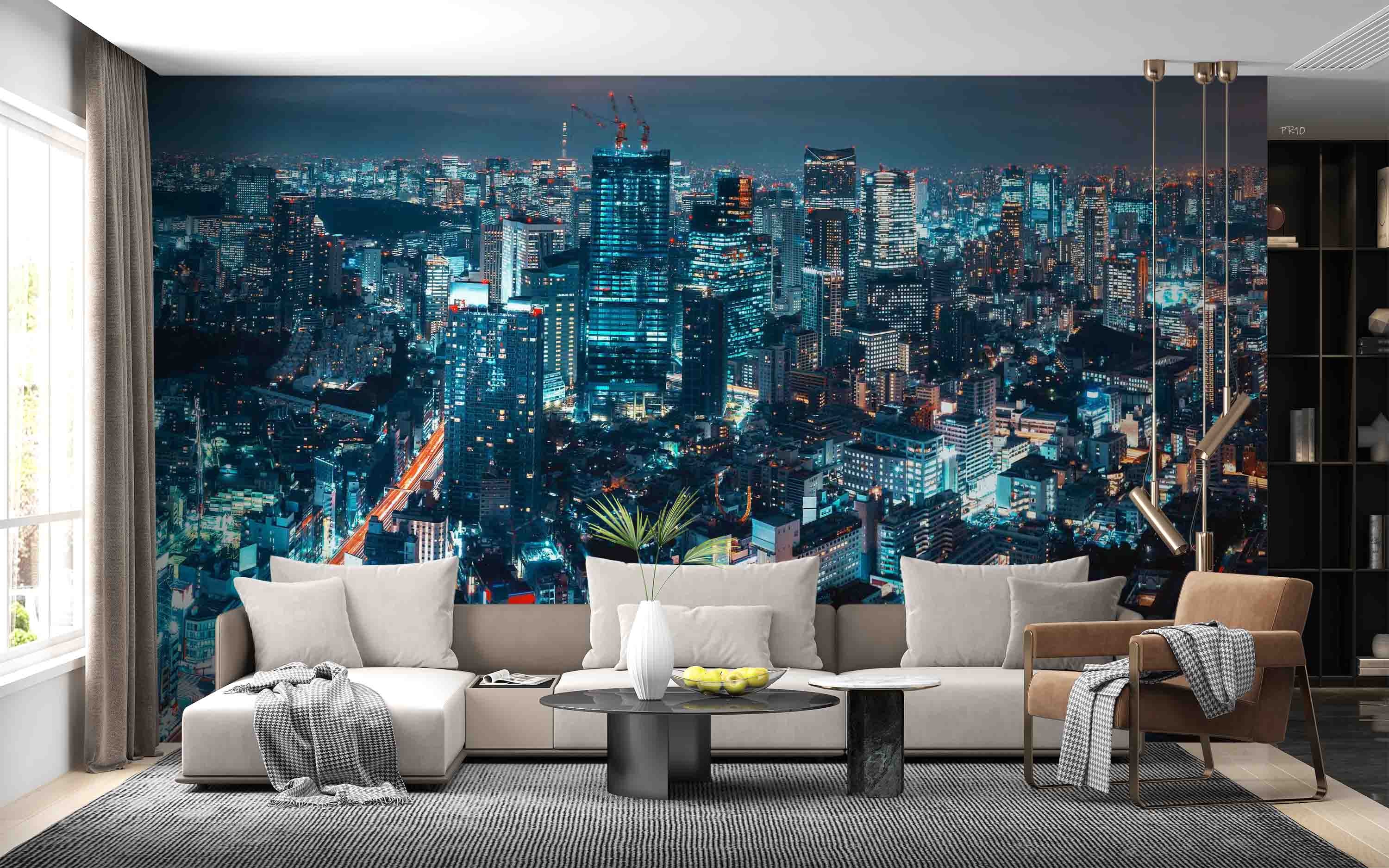 3D Night City Tall Buildings View Wall Mural Wallpaper GD 4752- Jess Art Decoration