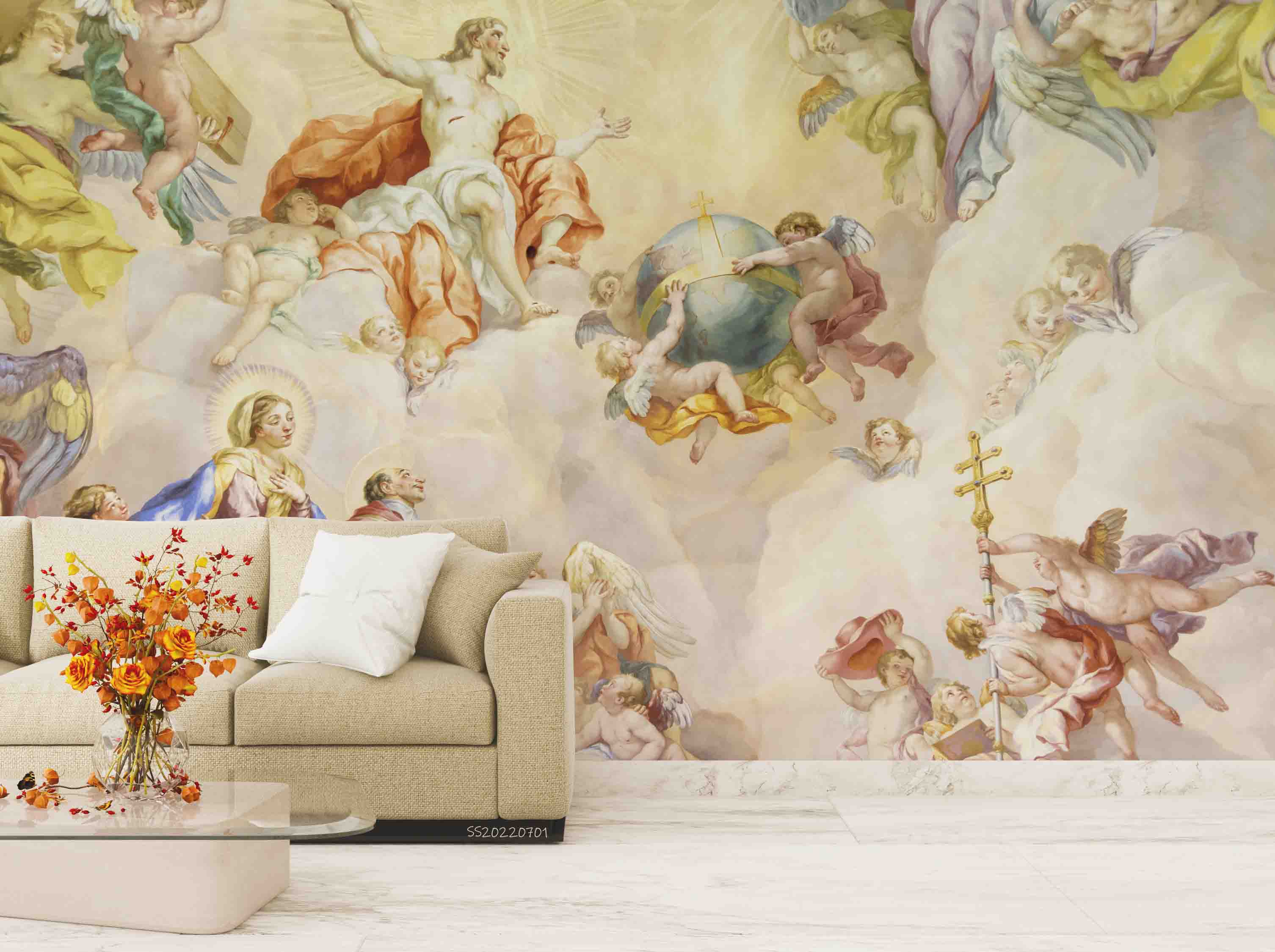 3D Saints Angels Fresco St Charles Church Wall Mural Wallpaper GD 5039- Jess Art Decoration