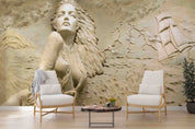 3D Relief Sea Beautiful Girl Sailboat Wall Mural Wallpaper GD 4990- Jess Art Decoration