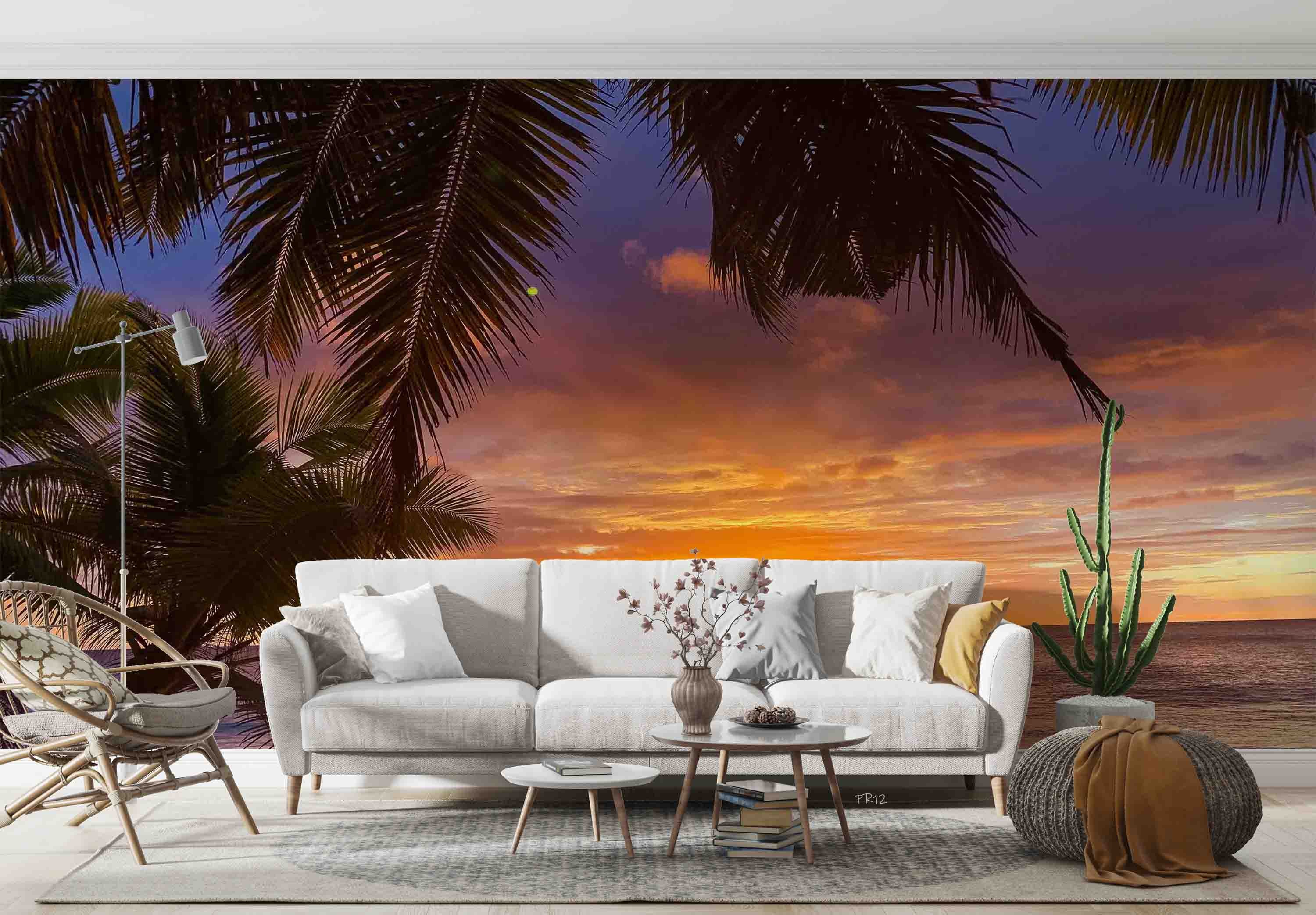 3D Beach Wave Sea Coconut Tree Sunrise Wall Mural Wallpaper GD 4946- Jess Art Decoration
