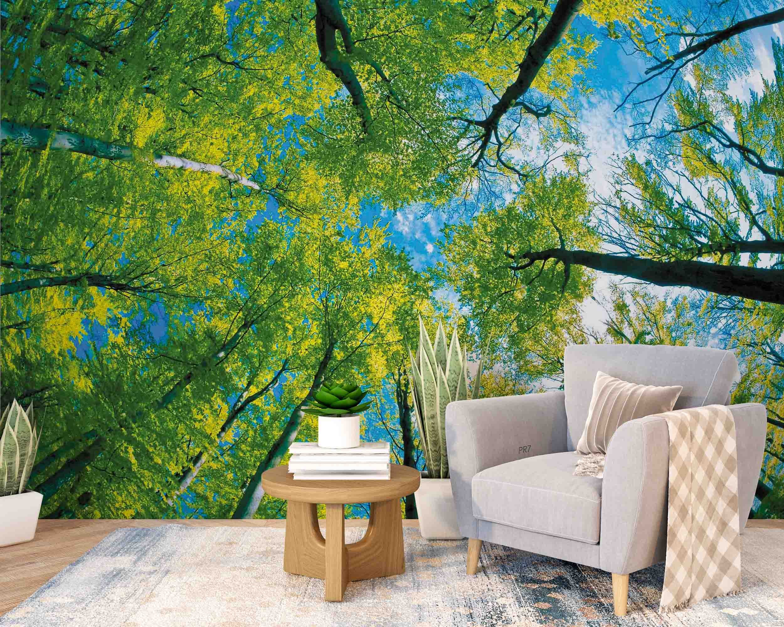 3D Summer Green Tree Sky Wall Mural Wallpaper GD 4471- Jess Art Decoration