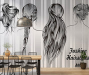 Abstract Women Back Hairstyle Contemporary Wallpaper contemporary street art wall mural for creative room or feature wall - v