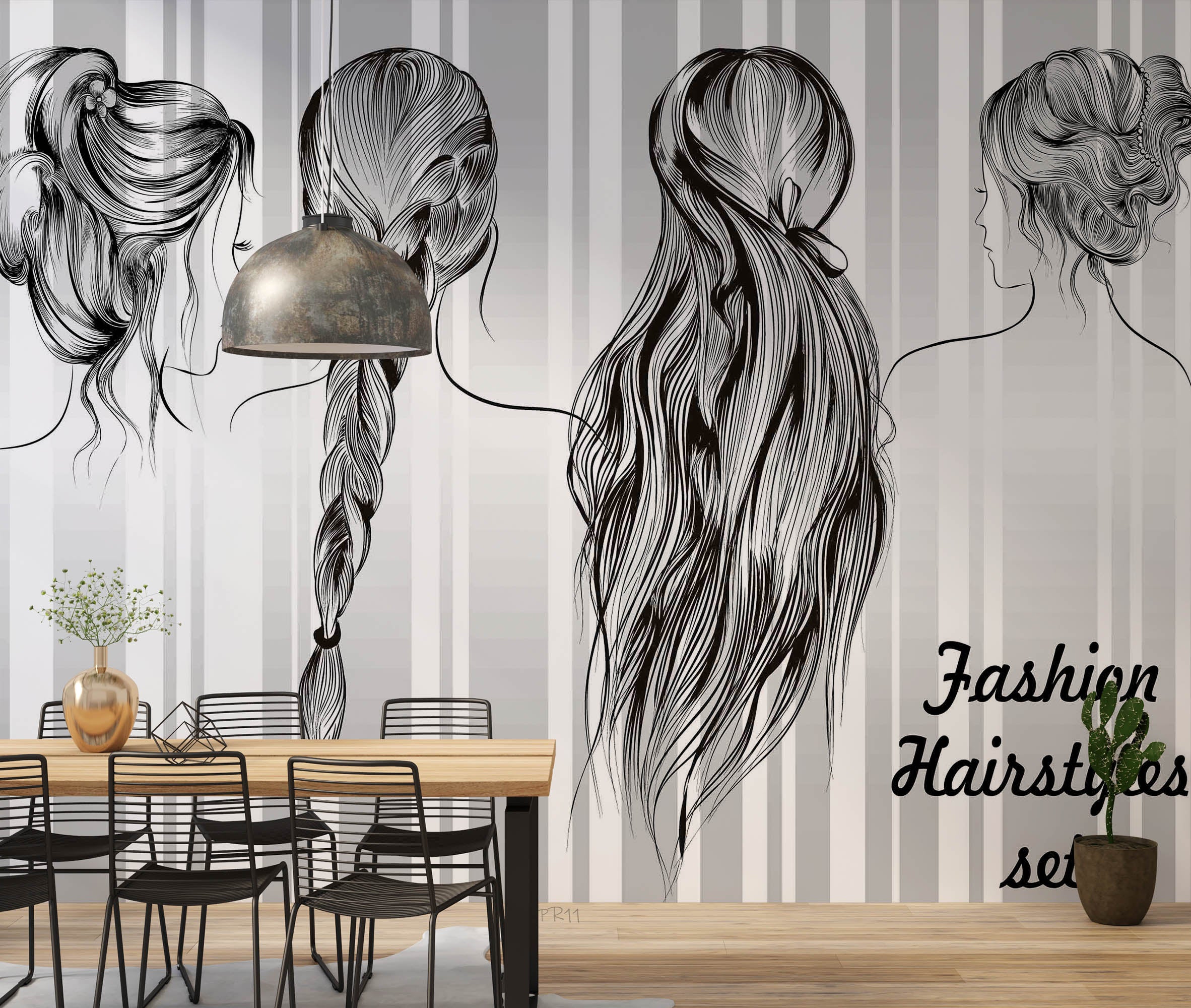 Abstract Women Back Hairstyle Contemporary Wallpaper contemporary street art wall mural for creative room or feature wall - v