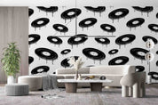 Geometric Circle Drip Ink White Contemporary Wallpaper contemporary street art wall mural for creative room or feature wall -