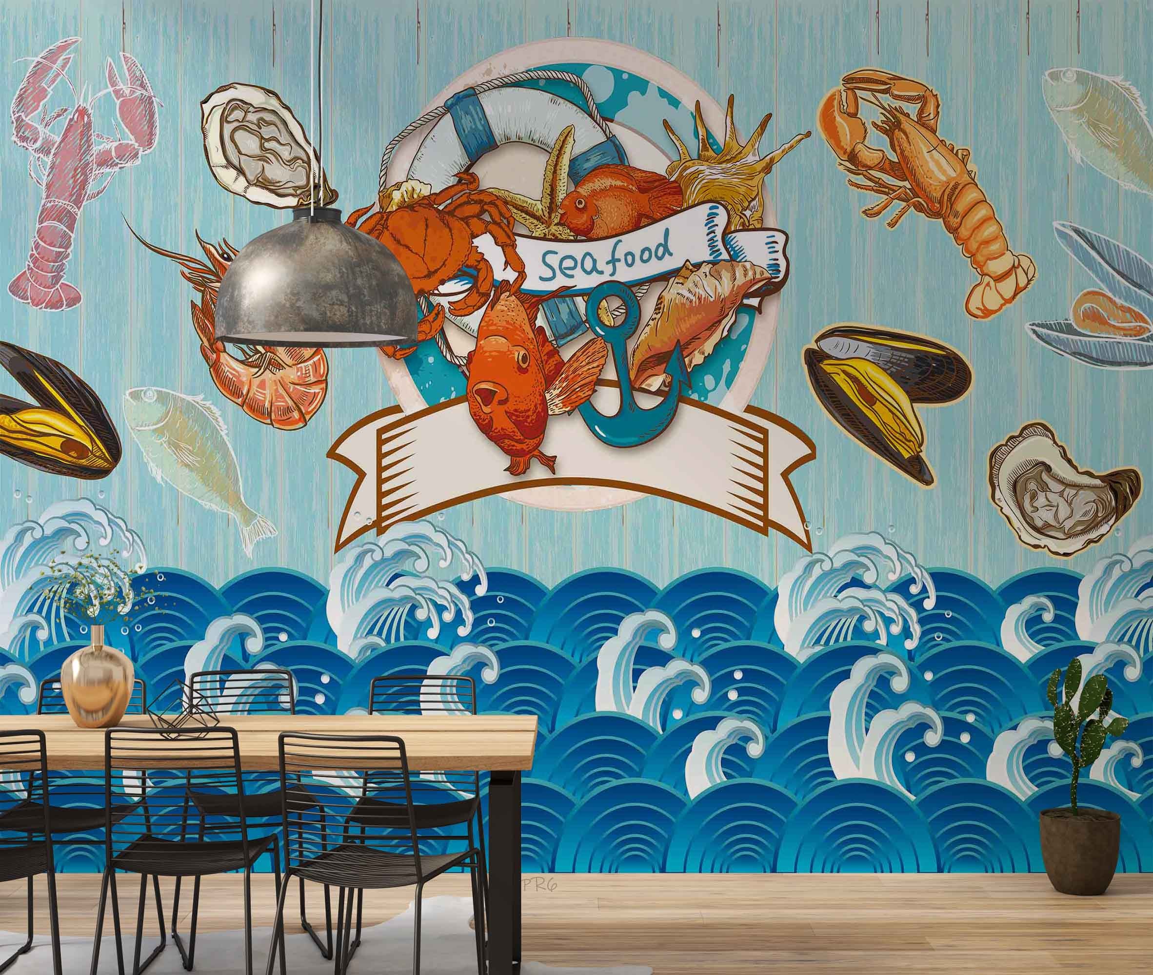 3D Animal Sea World Ocean Blue Fish Prawn Wall Mural Wallpaper YXL 18- Jess Art Decoration