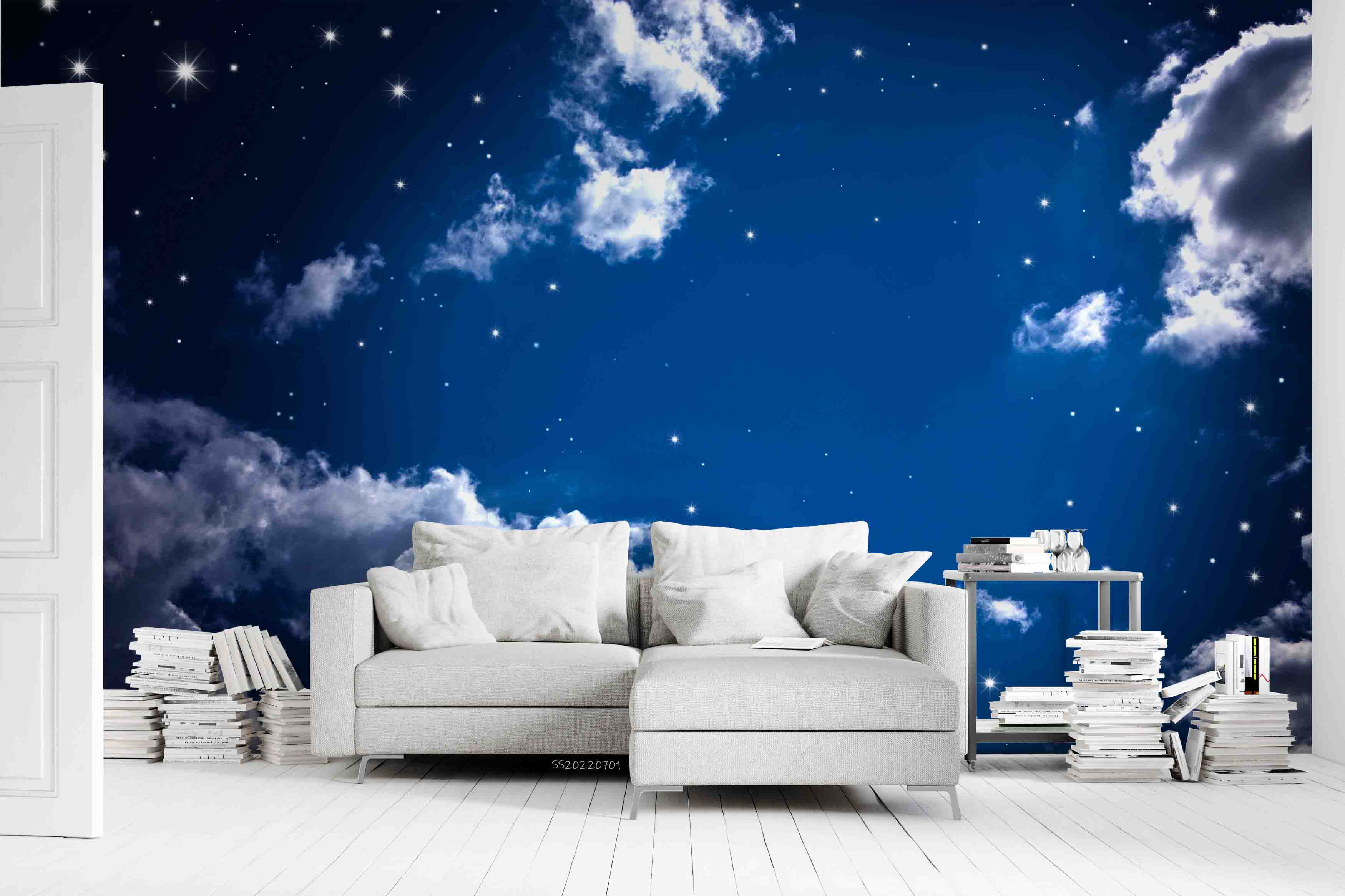 3D Night Blue Sky Cloud Stars Scenery Wall Mural Wallpaper GD 5056- Jess Art Decoration