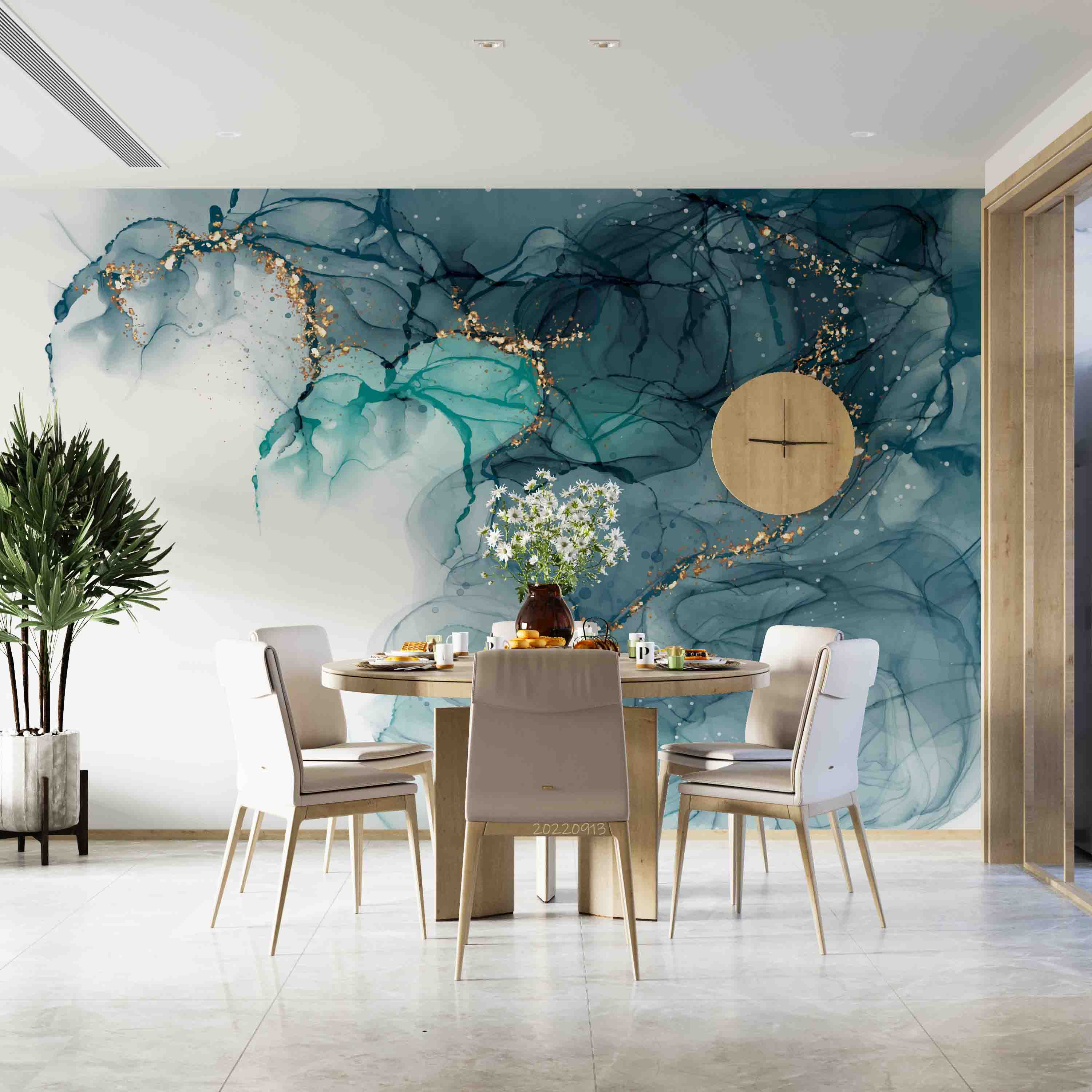 3D Teal Blue Marble teal abstract marble texture wall mural wallpaper for bedroom - view 6