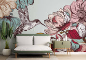 3D Vintage Floral Hummingbird Wall Mural Wallpaper GD 4983- Jess Art Decoration
