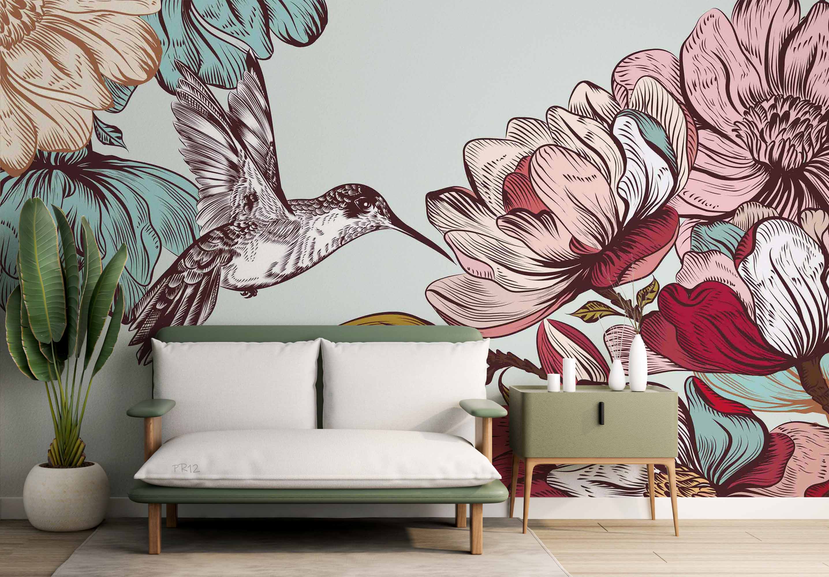 3D Vintage Floral Hummingbird Wall Mural Wallpaper GD 4983- Jess Art Decoration