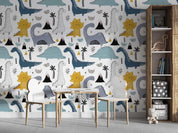 3D Cute Dinosaur Pattern cute dinosaur volcano pattern wall mural wallpaper for nursery - view 6