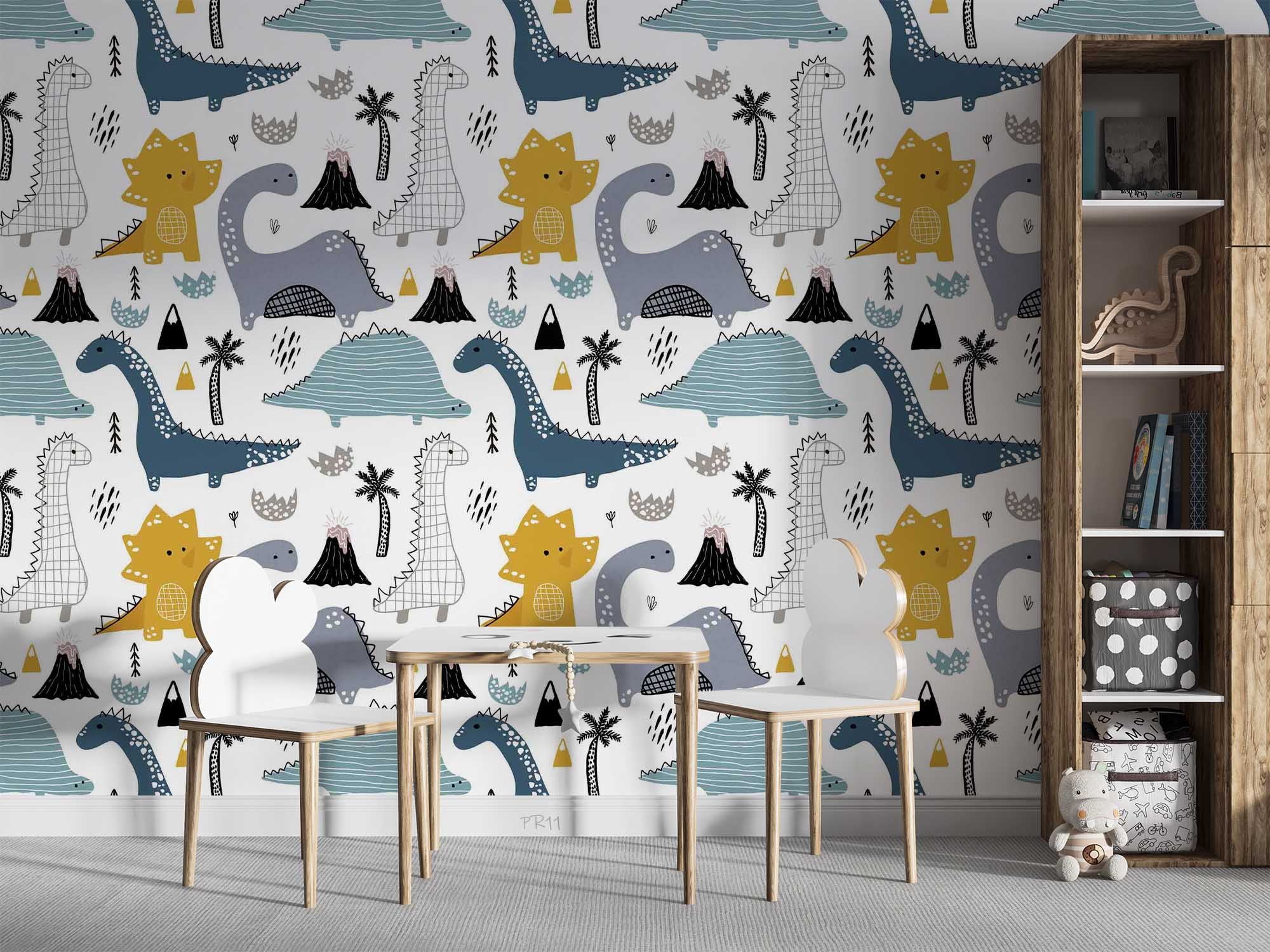 3D Cute Dinosaur Pattern cute dinosaur volcano pattern wall mural wallpaper for nursery - view 6
