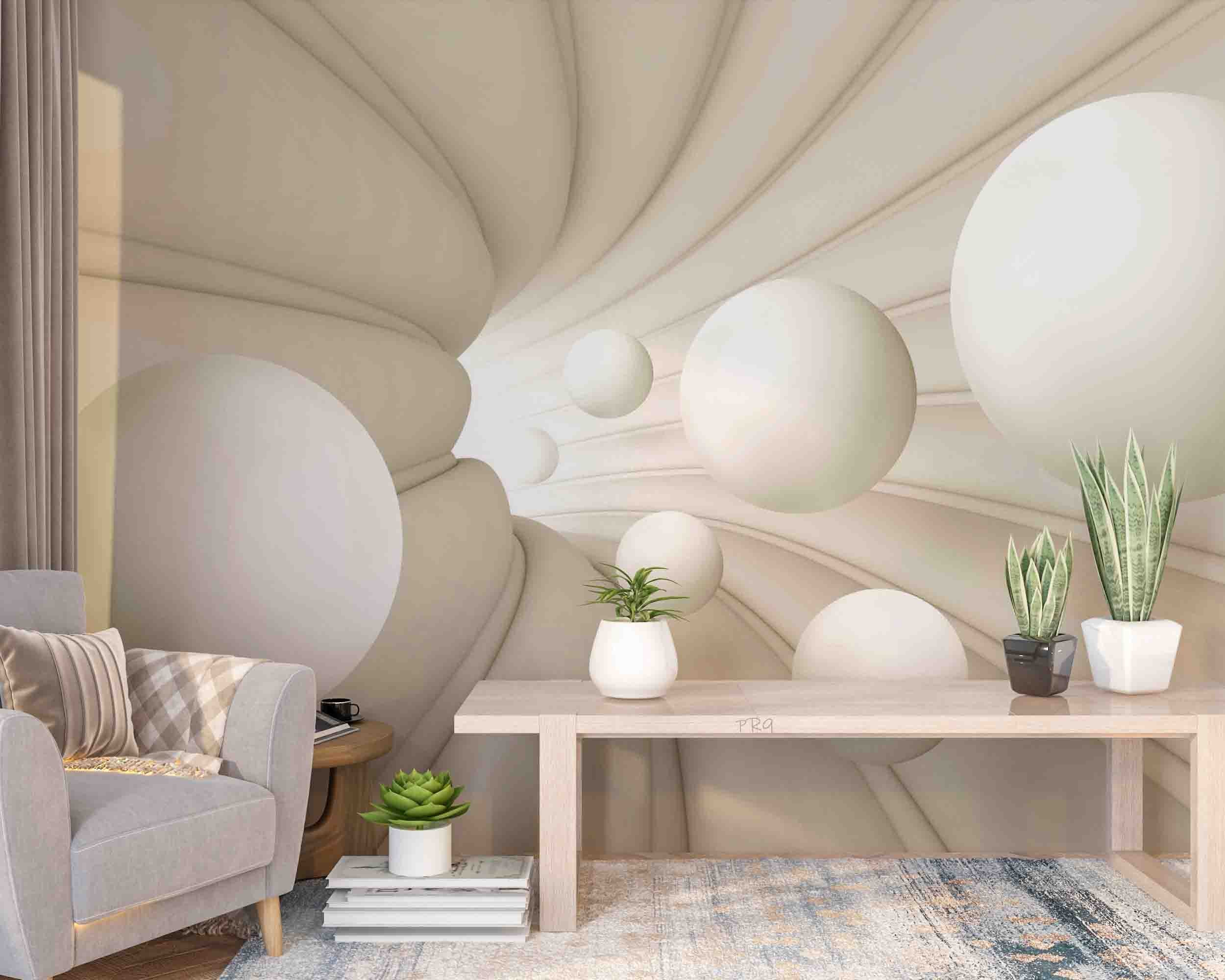 3D White Geometry Space Ball Wall Mural Wallpaper GD 4700- Jess Art Decoration