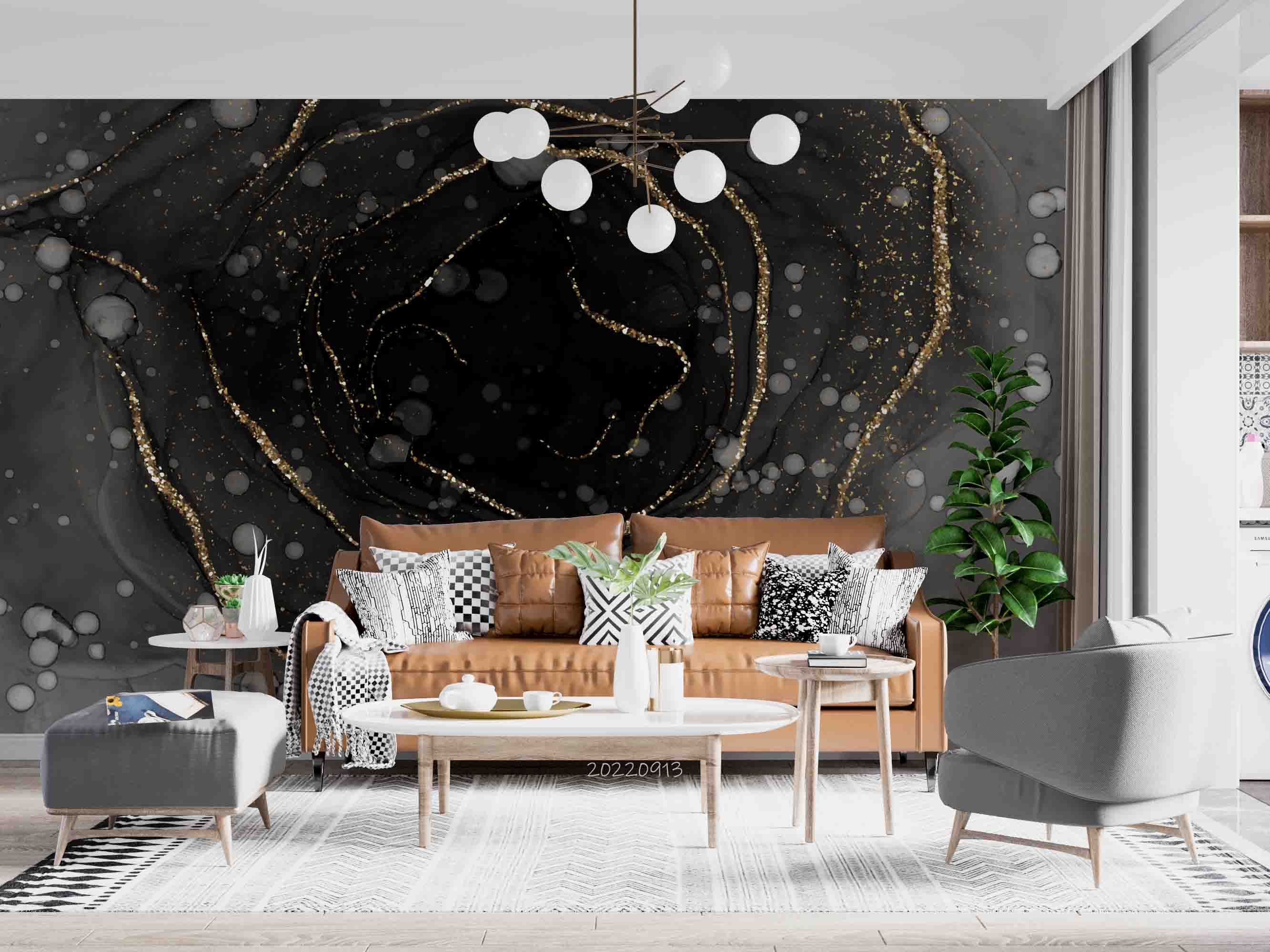 3D Black Gold Marble luxury black marble texture wall mural wallpaper for bedroom - view 6