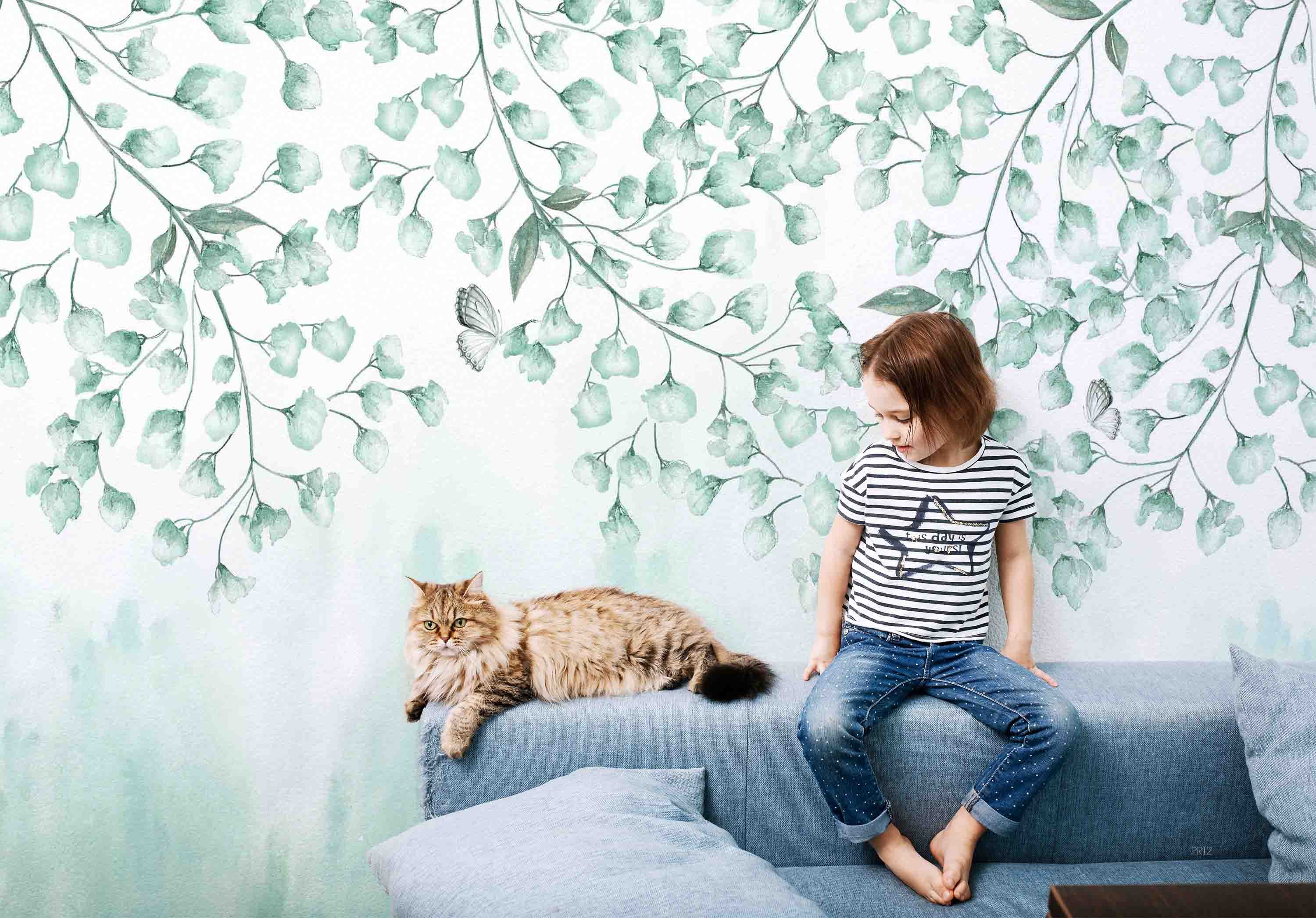 3D Watercolor Branches Leaves Butterfly Wall Mural Wallpaper GD 4945- Jess Art Decoration