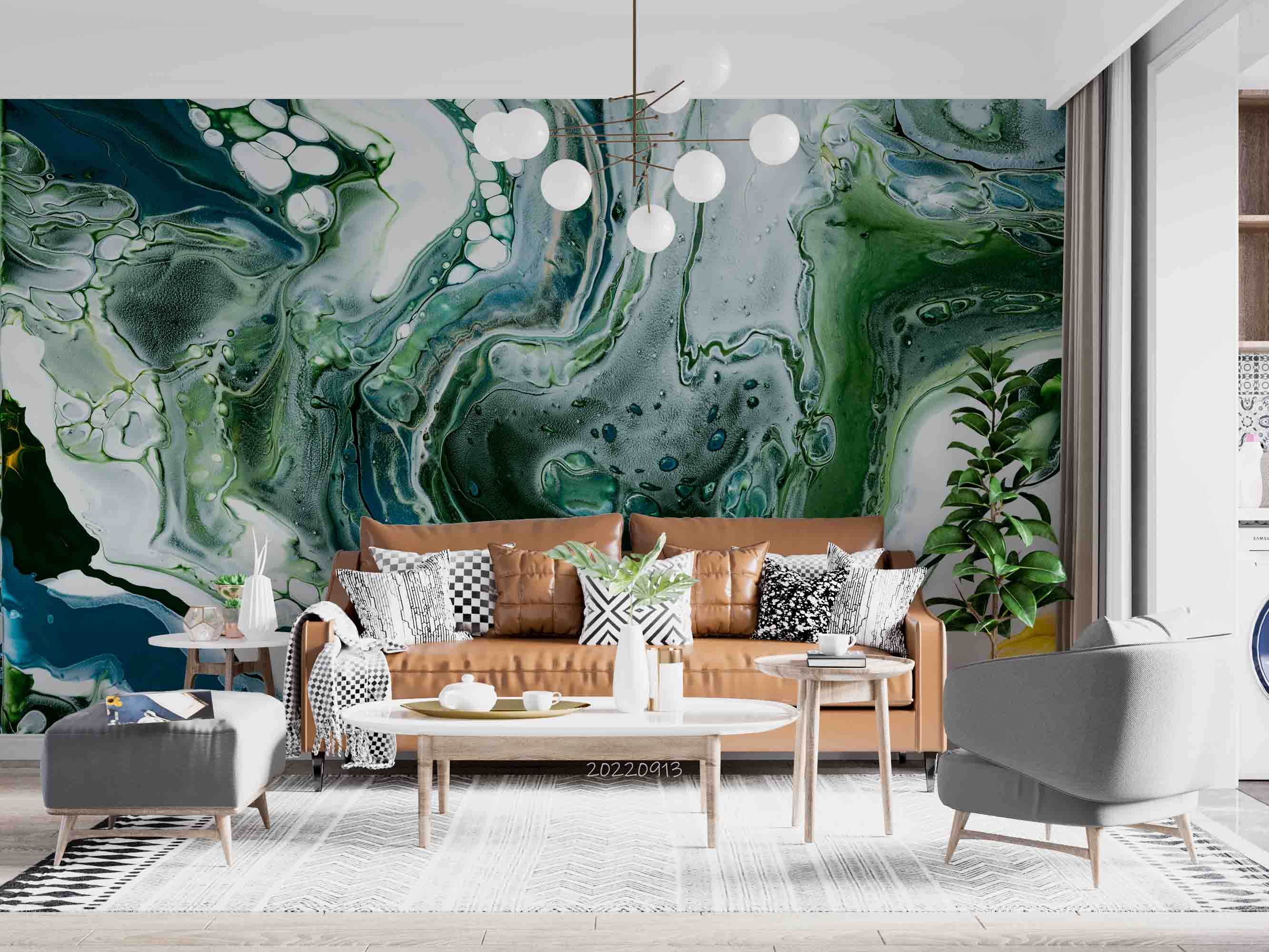 3D Green Marble Swirl Background Wall Mural Wallpaper GD 3548- Jess Art Decoration