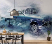 3D Vintage Blue Car Wall Mural Wallpaper GD 4806- Jess Art Decoration