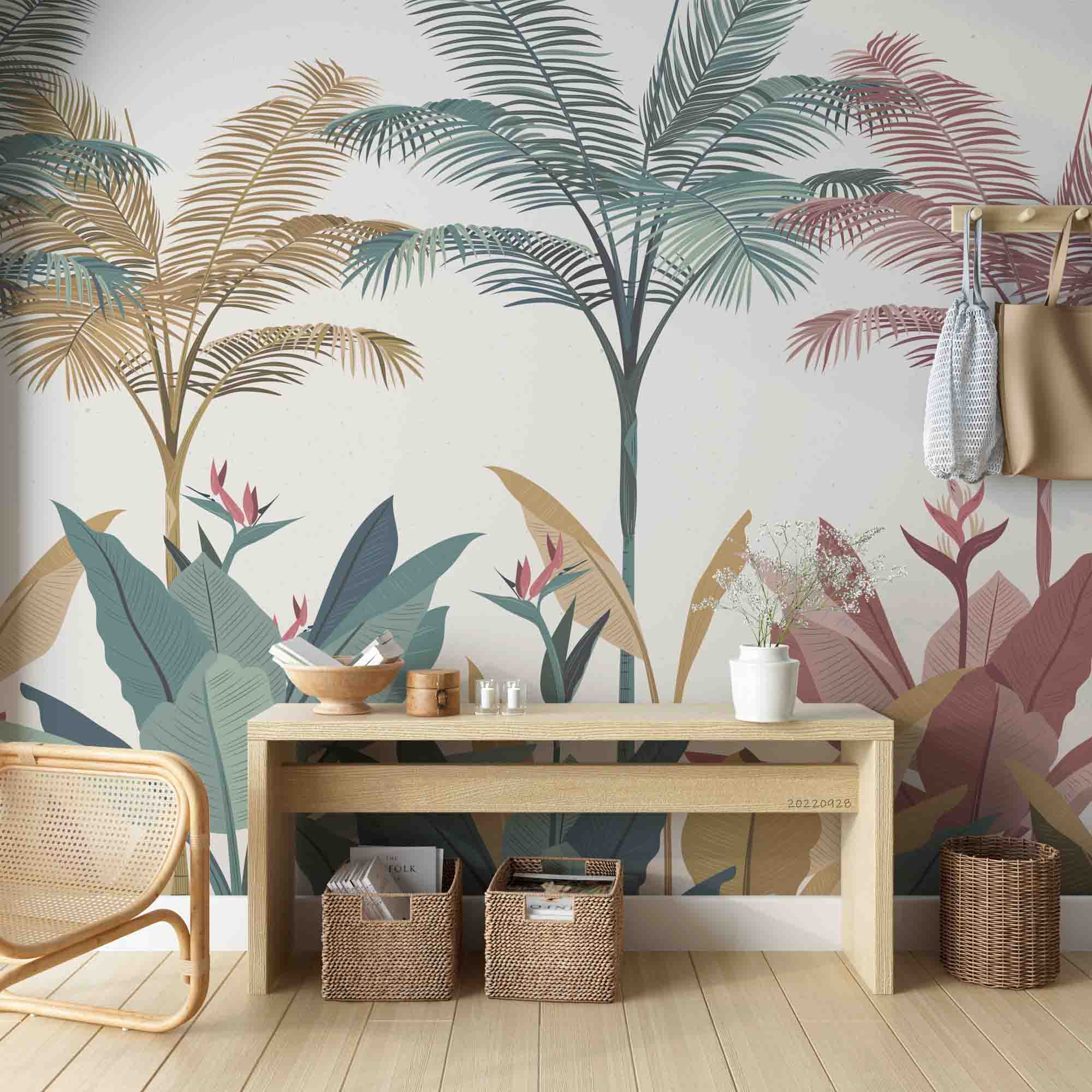 3D Tropical Watercolor Coconut Tree Leaves Wall Mural Wallpaper GD 3317- Jess Art Decoration