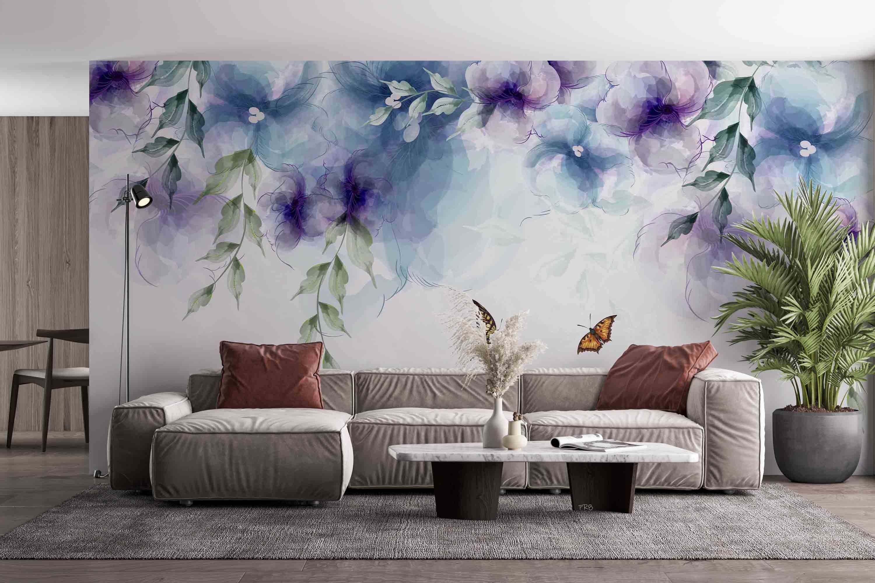 3D Watercolor Floral Leaves Butterfly Wall Mural Wallpaper GD 4531- Jess Art Decoration