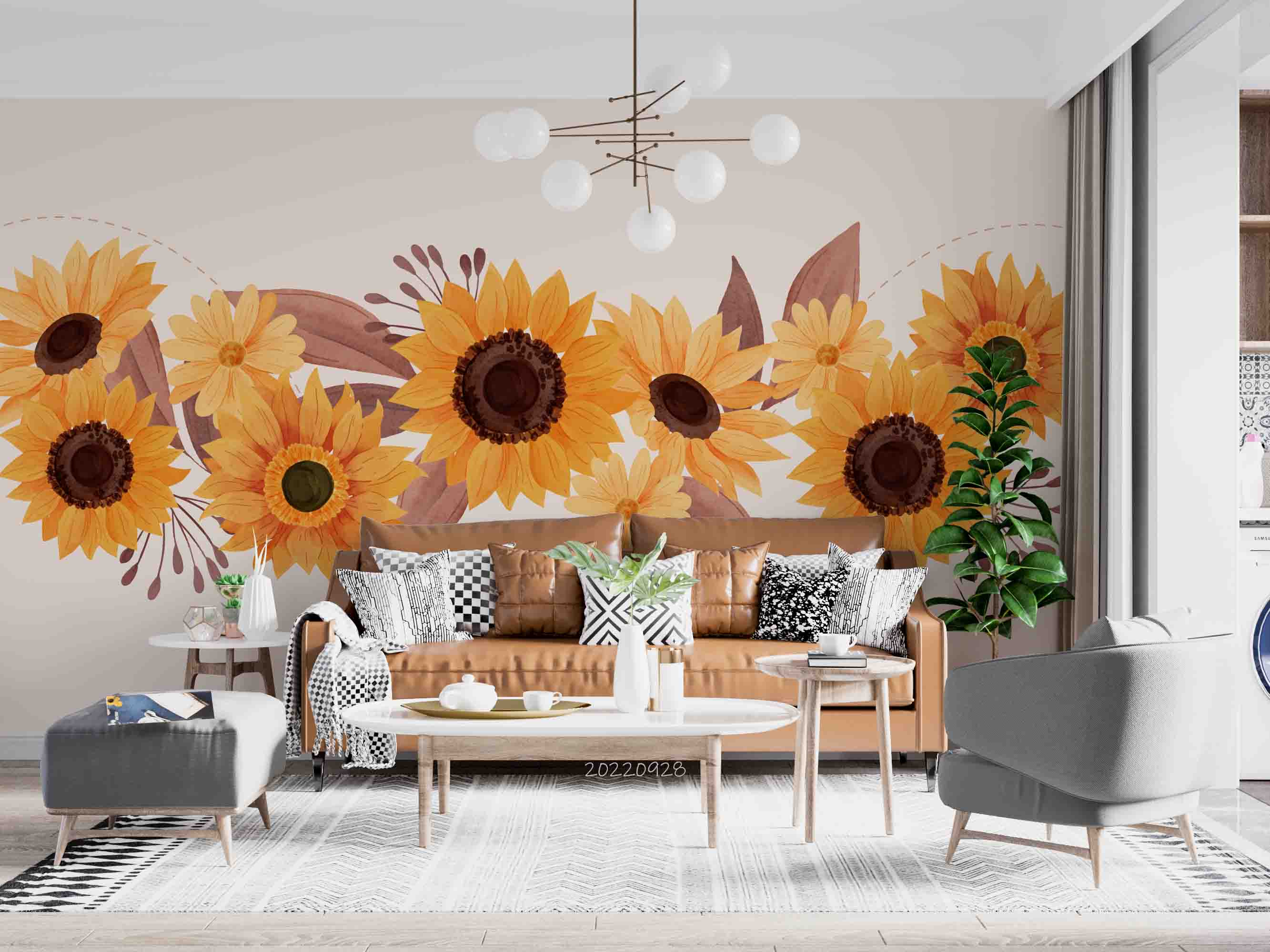 3D Beautiful Watercolor Sunflower Border Wall Mural Wallpaper GD 3397- Jess Art Decoration