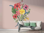 3D Red Daisy Bouquet Pink Background Wall Mural Wallpaper GD 3431- Jess Art Decoration