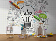 3D Light Bulb Idea Concept Doodle Icon Set Wall Mural Wallpaper GD 4536- Jess Art Decoration