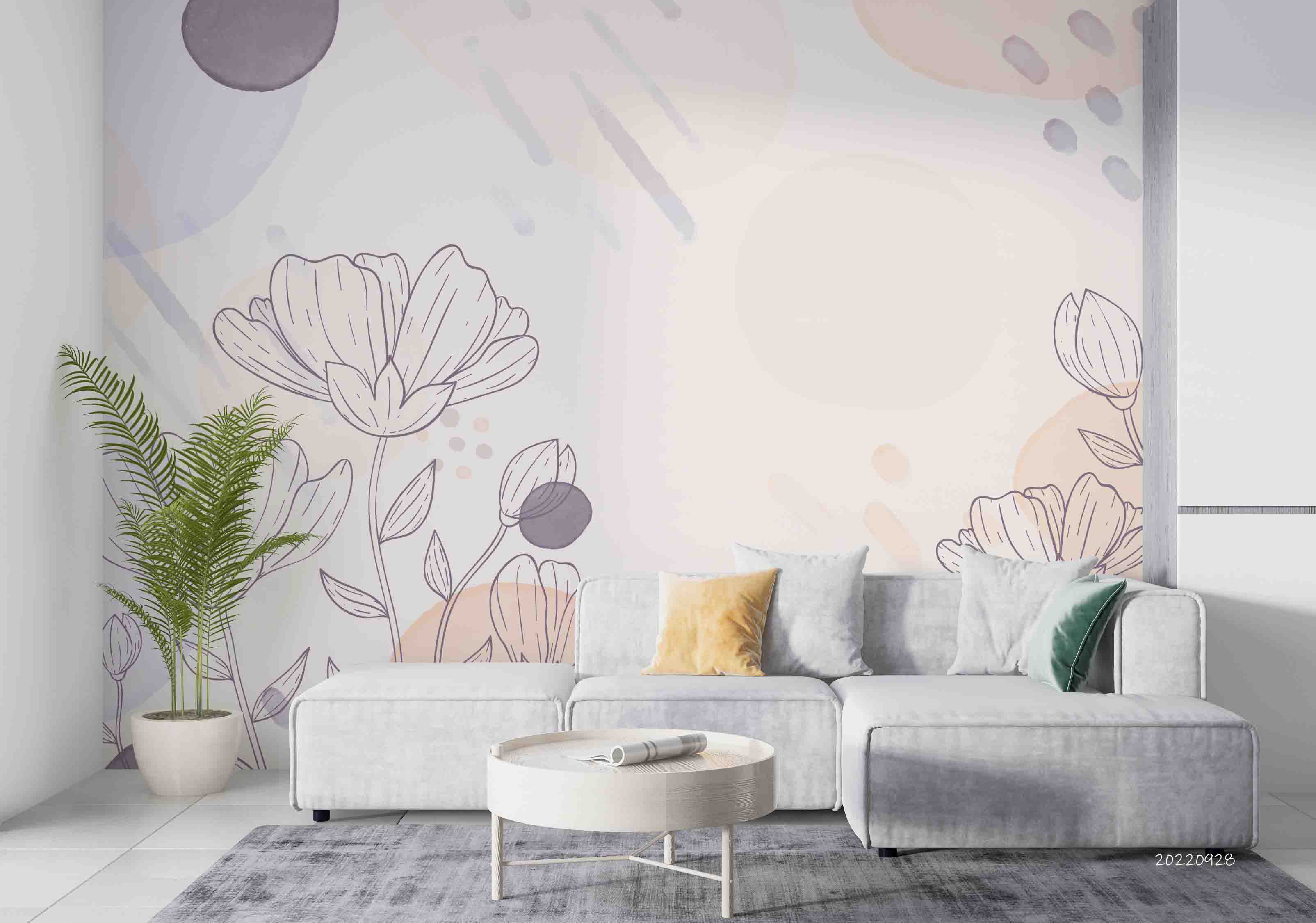 3D Hand Drawn Plants Floral Background Wall Mural Wallpaper GD 3377- Jess Art Decoration