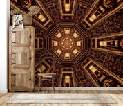 3D Futuristic Sci-Fi Tunnel Corridor Brown Gold Light Wall Mural Wallpaper GD 3170- Jess Art Decoration