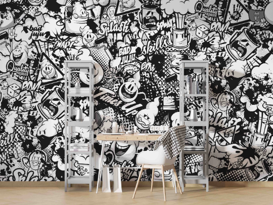 Graffiti Letter Cup Gray Wallpaper typography graffiti wall mural for teen room or studio - view 4