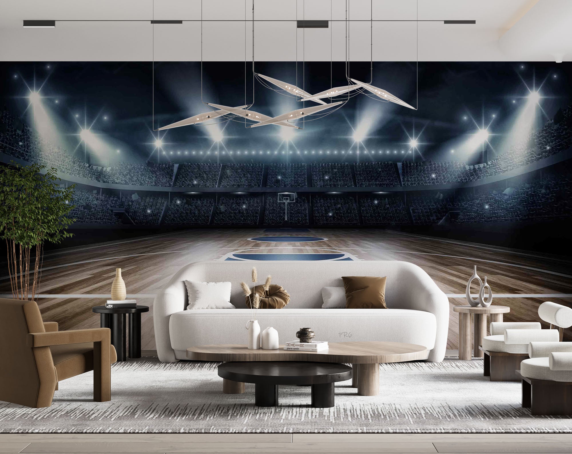 Basketball Court Lamplight Floor Wallpaper basketball wall mural for bedroom, gym or sports room - view 6