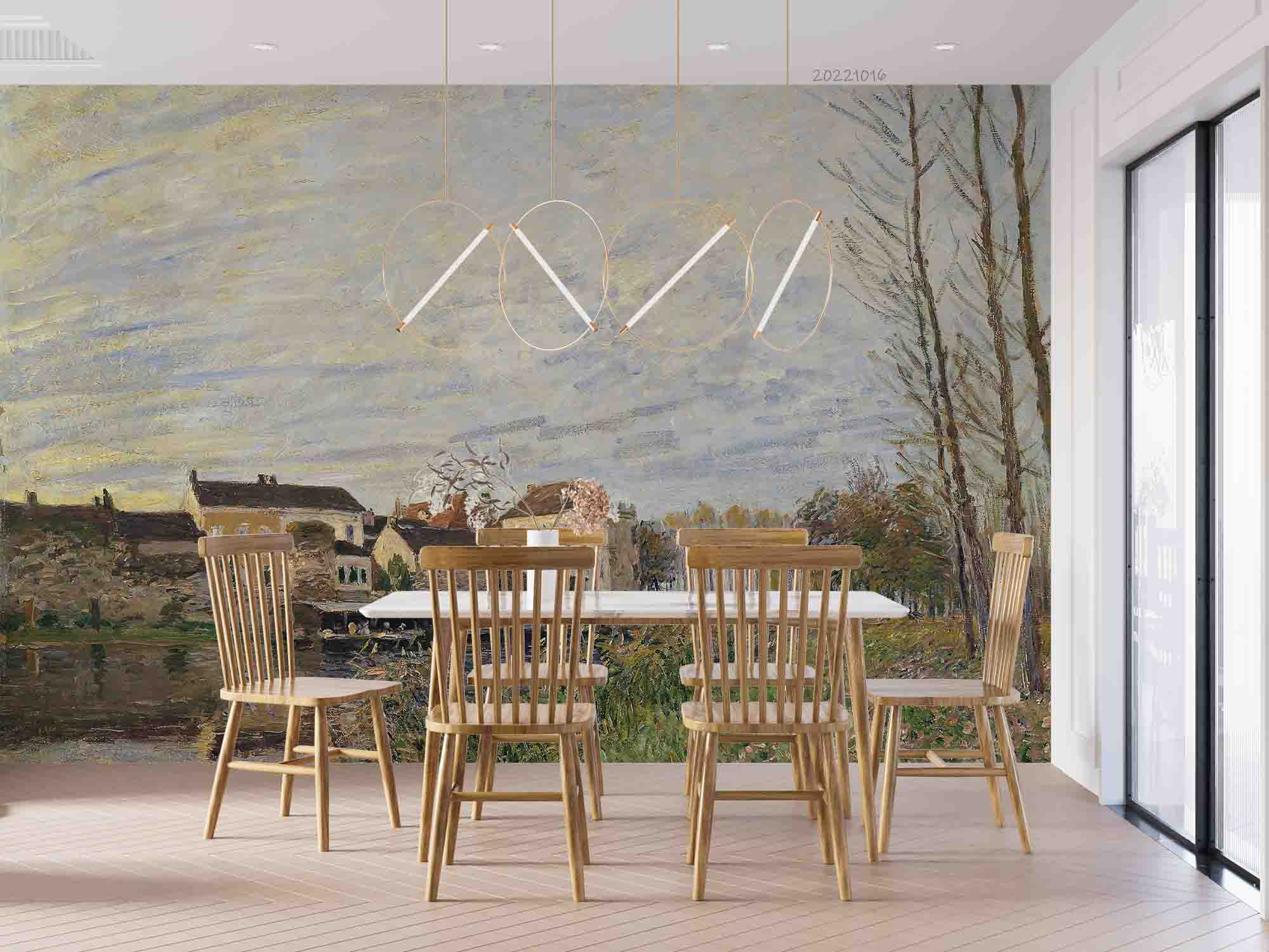 3D Oil Painting Village House River Trees Wall Mural Wallpaper GD 2961- Jess Art Decoration