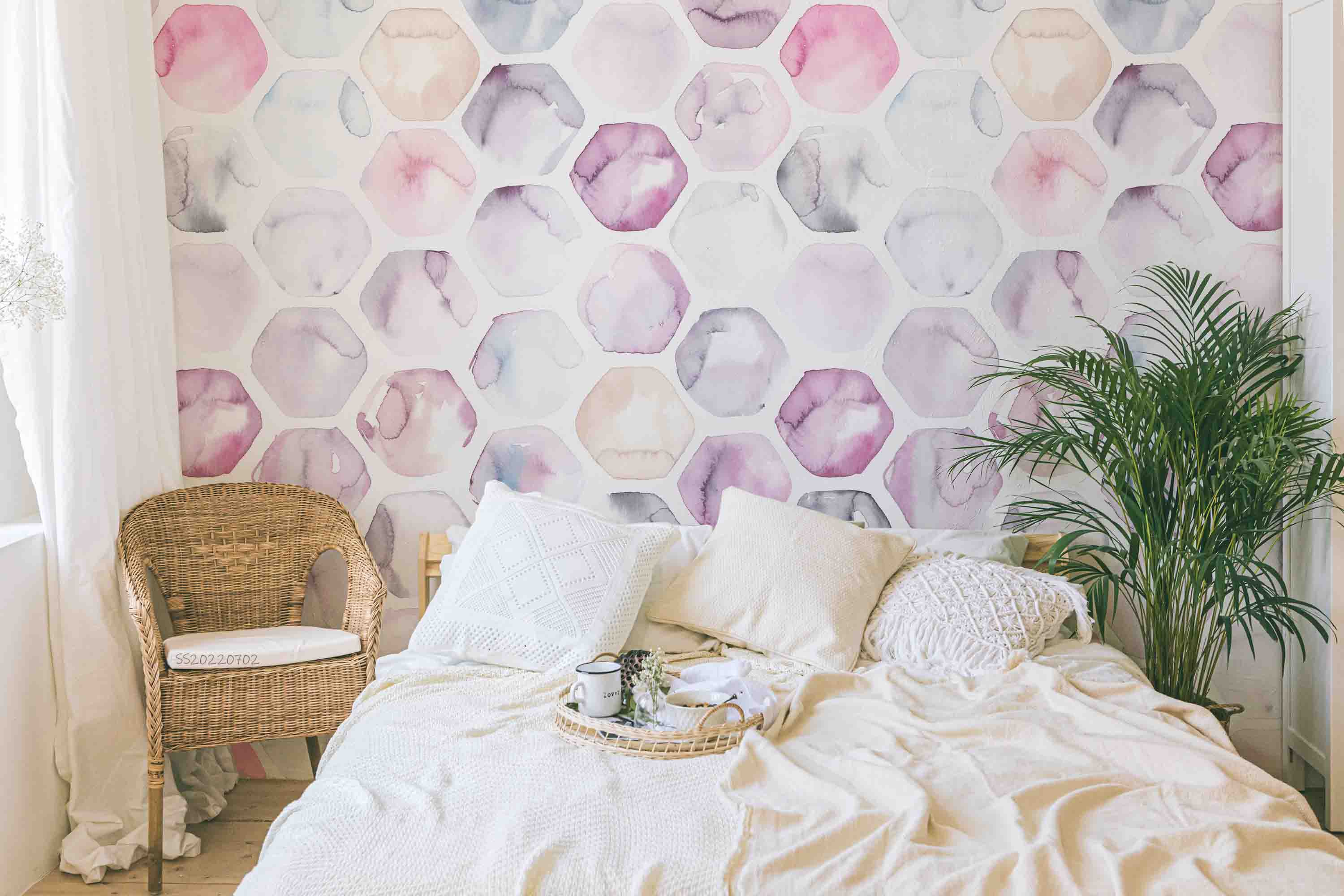 3D Watercolor Hexagonal Honeycomb Fabric Cover Wall Mural Wallpaper GD 5127- Jess Art Decoration