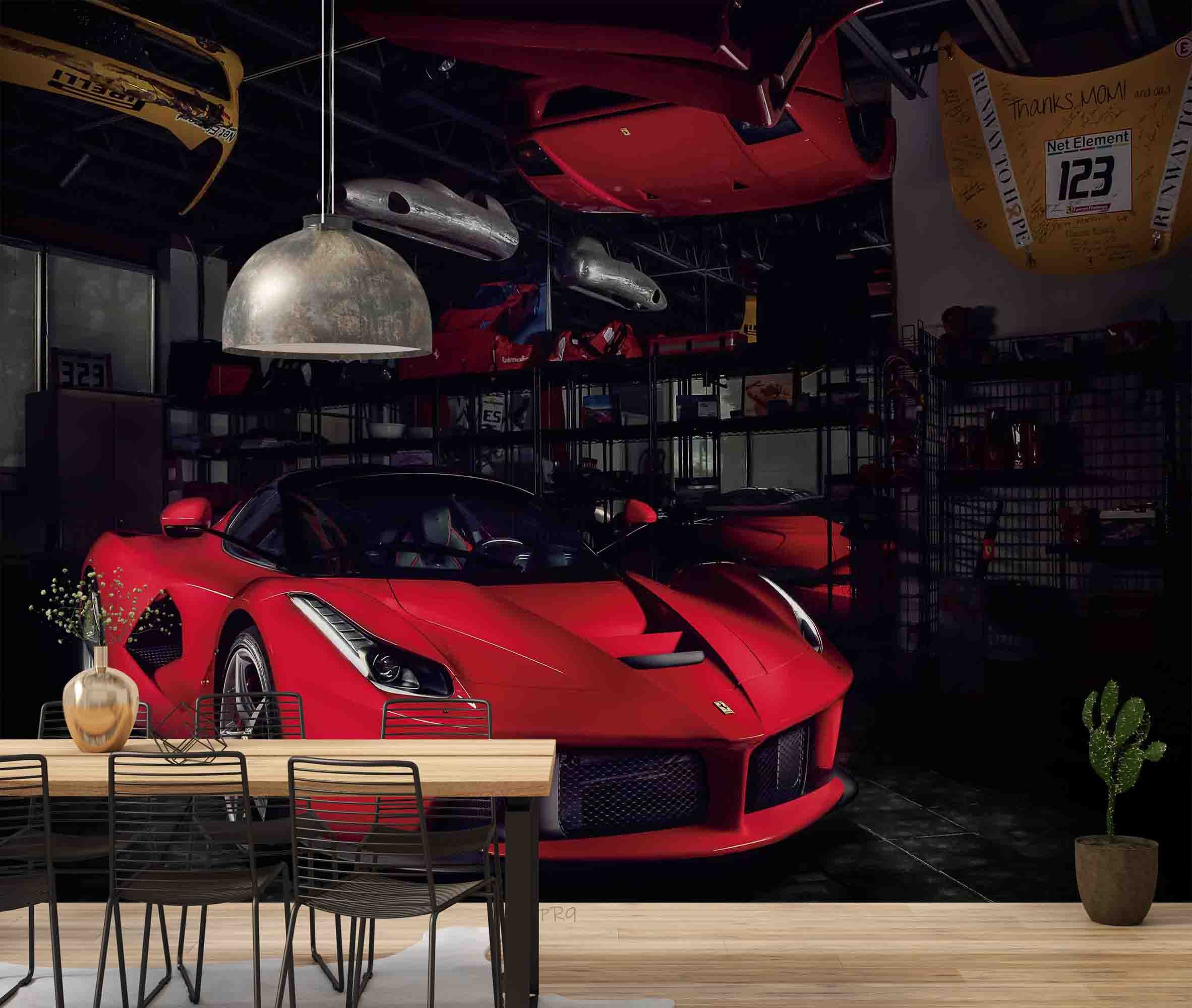 3D Red Ferrari Sports Car Wall Mural Wallpaper GD 4698- Jess Art Decoration