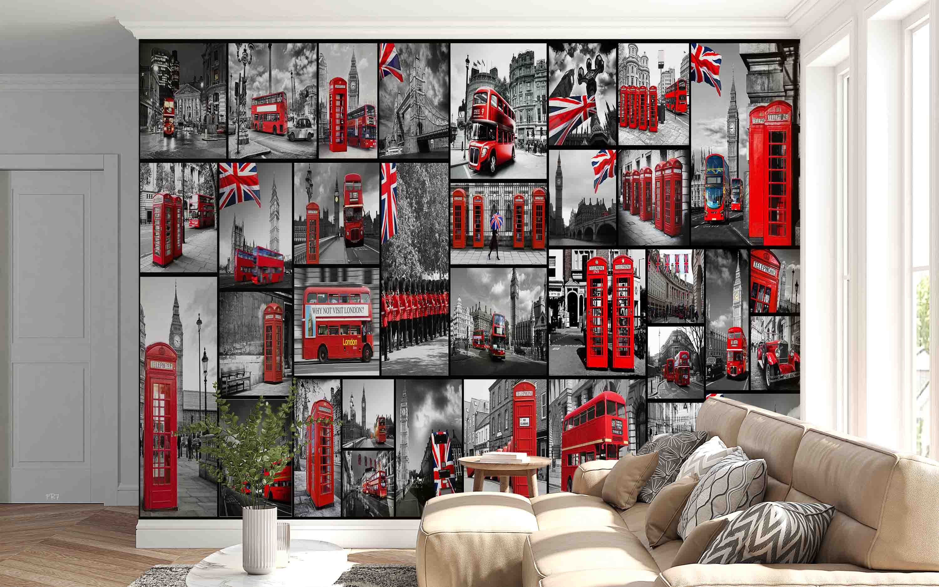 UK Street Red Telephone Booth Bus Guard Wallpaper urban graffiti wall mural for teen room, studio or feature wall - view 6