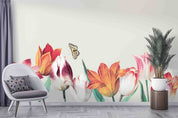 3D Vintage Tulip Butterfly Border Wall Mural Wallpaper GD 3411- Jess Art Decoration