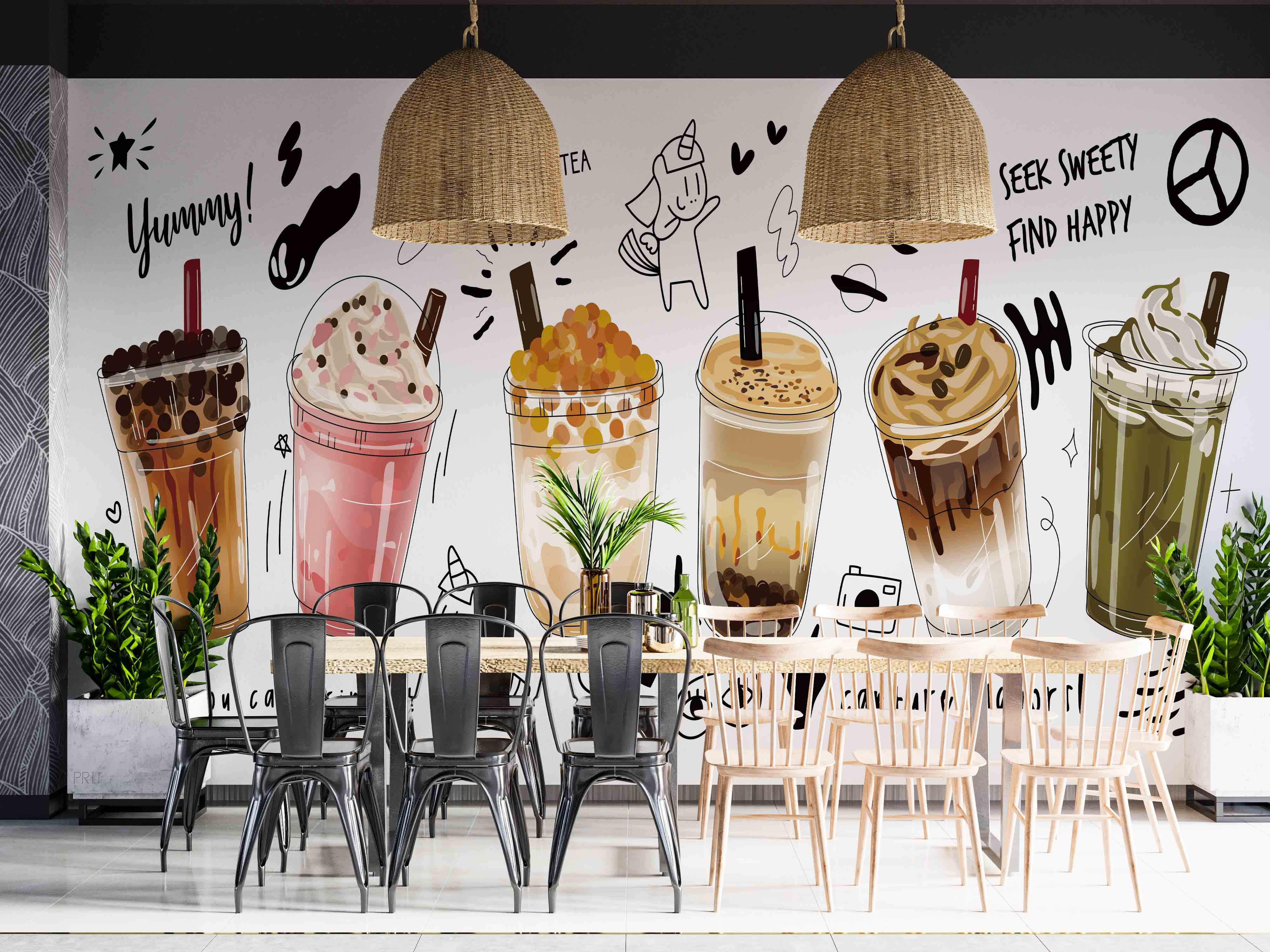 Bubble Milk Tea Boba Milk Tea Pearl Milk Tea Delicious Drink Wallpaper cafe & food wall mural for cafe, restaurant or shop in