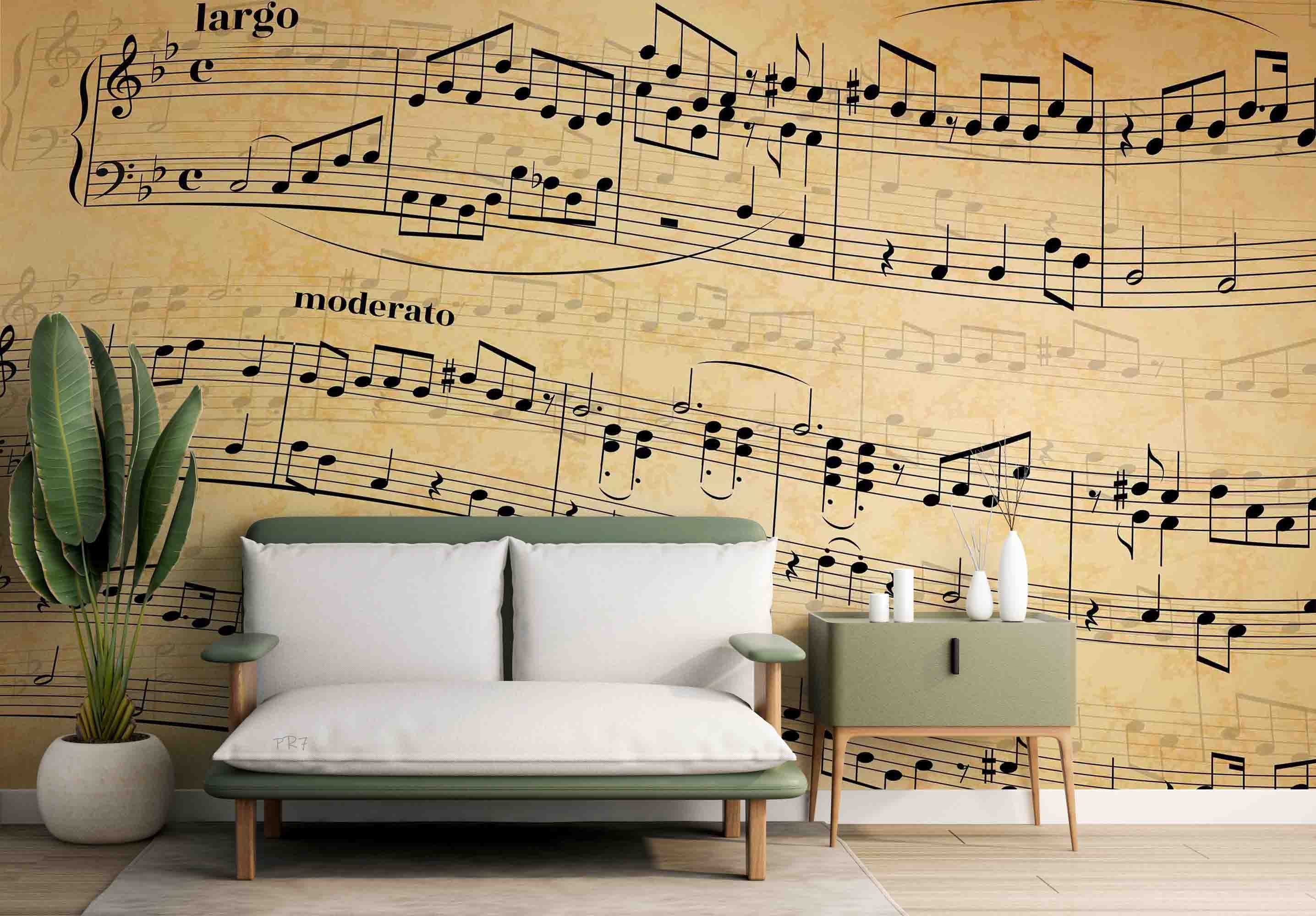 3D Musical Notes Abstract Old Paper Background Wall Mural Wallpaper GD 4432- Jess Art Decoration