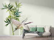 3D Asian Plants Leaves Watercolor Illustration Birds Wall Mural Wallpaper GD 3405- Jess Art Decoration