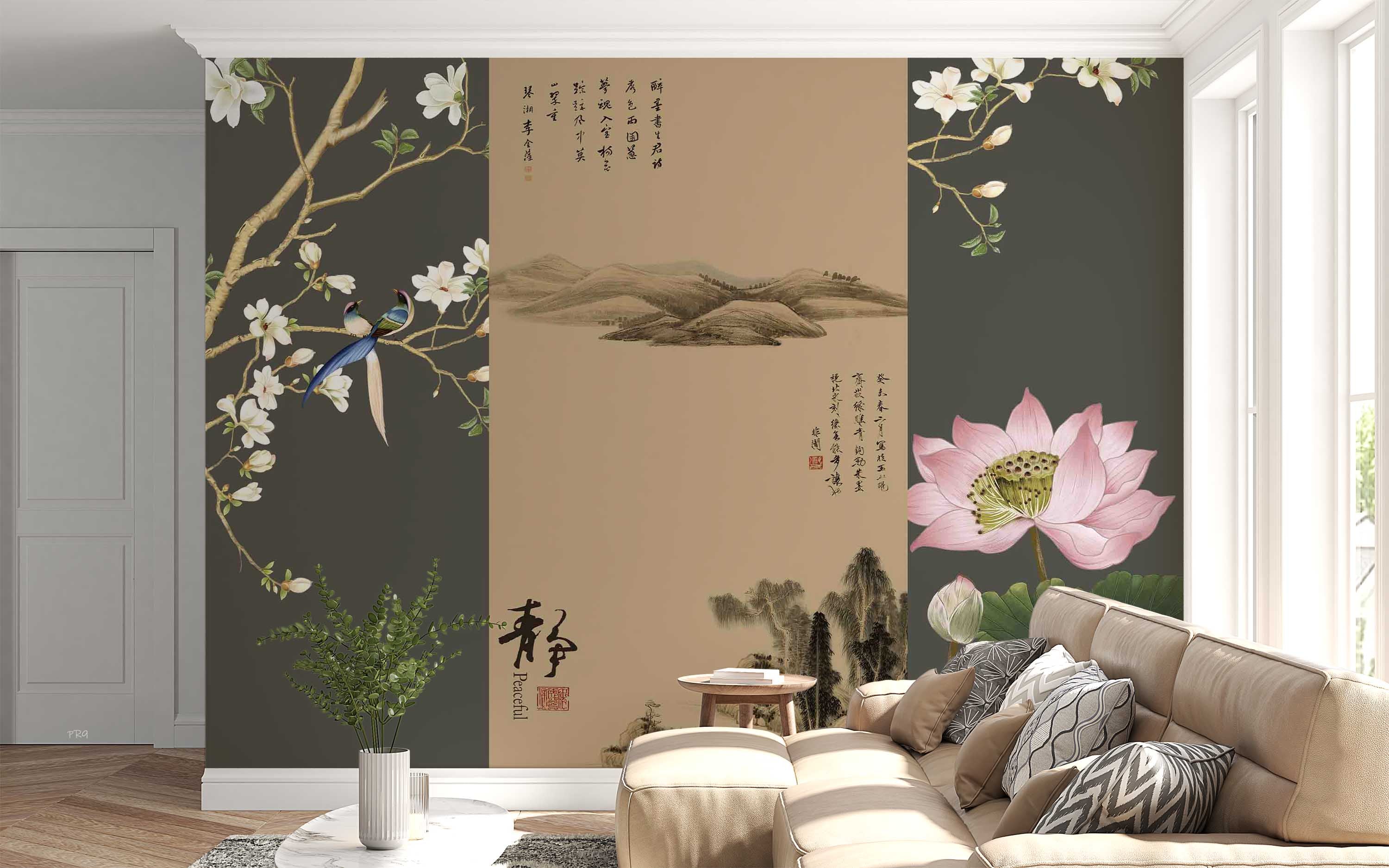 3D Chinese Landscape Painting Magnolia Bird Lotus Wall Mural Wallpaper GD 4649- Jess Art Decoration