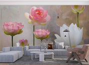 3D Vintage Pink White Lotus Dragonfly Wall Mural Wallpaper GD 4974- Jess Art Decoration